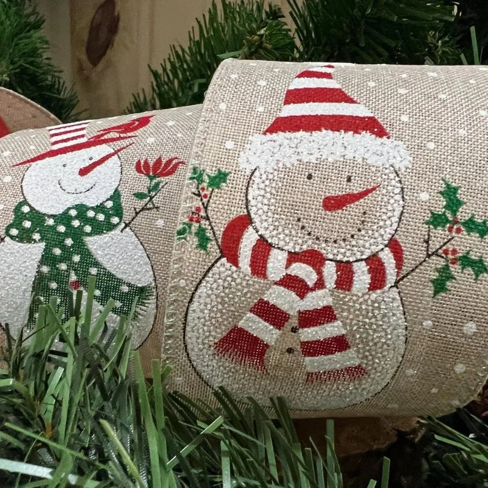 Glitter Snowman Wired Edge Burlap Ribbon Christmas Craft DIY Supplies